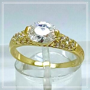 Vintage Gold Plated CZ Engagement Ring: Simulated Diamond Wedding Band, Size 8